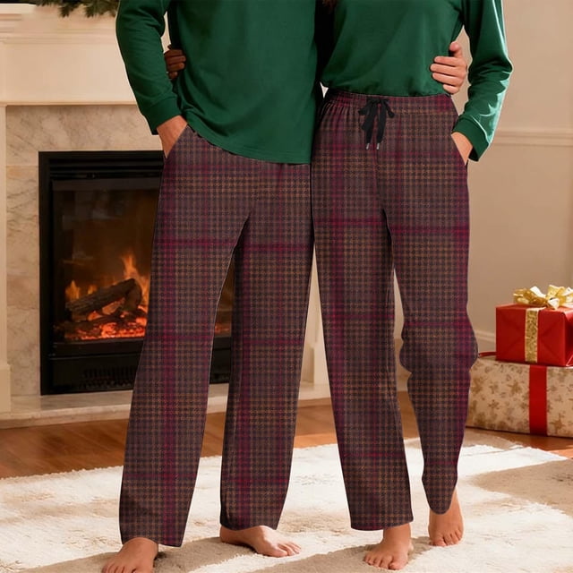 Pantalones de pijama largos para hombre, informales, con estampado a cuadros, holgados, deportivos, elásticos, rectos, vintage, con bolsillos