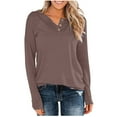 thumbnail image 2 of gakvbuo Fall Plus Size Shirts For Women Long Sleeve Henley Tops Pullover With Buttons Down Bloues Casual Loose Fit Pullover V-Neck Tunics Tops Sweatshirts, 2 of 4