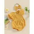 thumbnail image 4 of Musuos Baby Girl Summer Jumpsuit 3M 6M 12M 18M Solid Color Crew Neck Fly Sleeve Romper and Bow Headband Set Cute Clothing, 4 of 10
