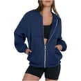 thumbnail image 2 of QTSHPN Hoodless Hoodie for Women Winter Long Sleeve Zip up Casual Solid Color Lined Zipper Collar Jacket with Pockets Sweatshirts Navy XL, 2 of 6