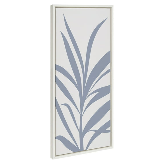 Kate and Laurel Sylvie Mid Century Retro Jungle Botanical Light Blue Framed Canvas Wall Art by The Creative Bunch Studio, 18x40 White, Minimalist Plant Leaf Art for Wall