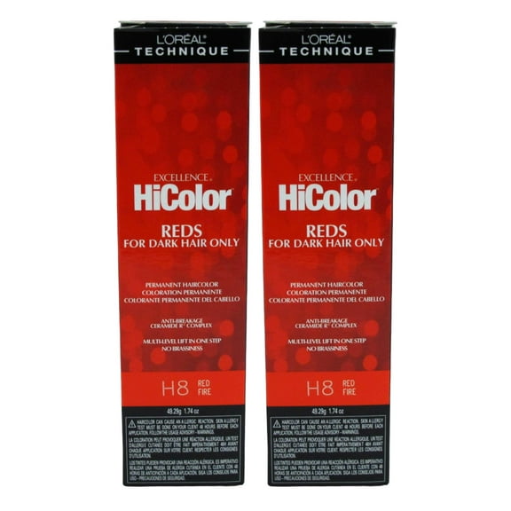 Loreal Excel Hicolor H08 Tube Red Fire 1.74oz (Pack of 2)