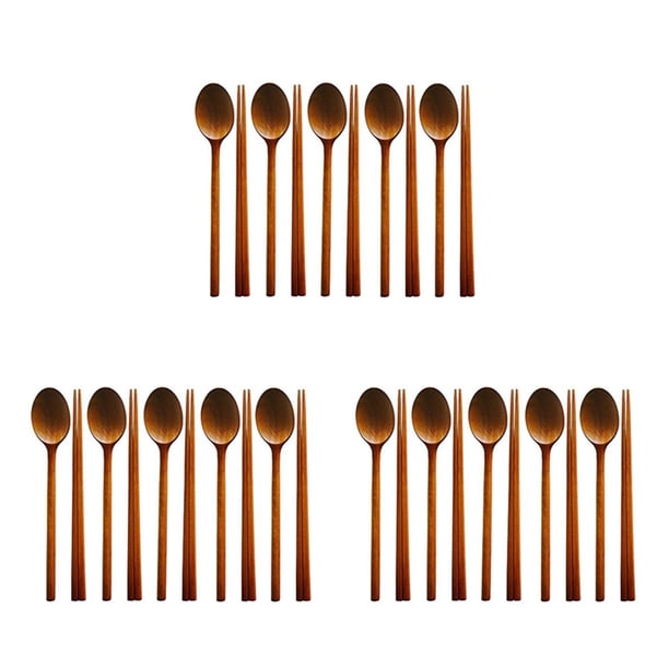 ÁRbol de Azufaifo Hecho A Mano Vajilla Coreana de Madera Utensilios de Combinación, 15 Juego de Cucharas Y Palillos