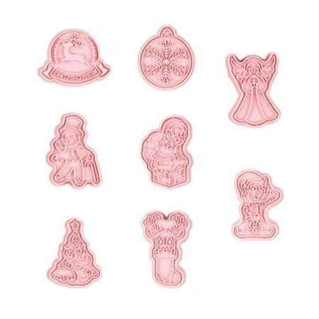 

HOTYA Set of 8 Cookie Cutters 3D Pressable Biscuit Cutters Xmas Series Cookies Cutters Embossed Cookie Mold Gifts for Children