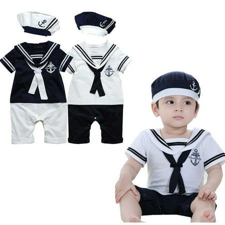 Hot Baby Boy Girl Sailor Costume Suit Toddler Outfit Romper Clothes + Hat