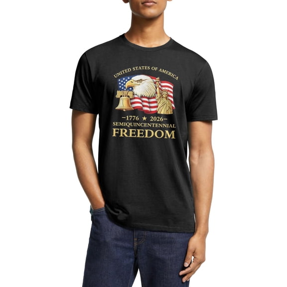 United States 250th Anniversary Crewneck T Shirts for Men, Retro USA Flag 1776-2026 Black Graphic Tee for Patriotic Daily Wear - S
