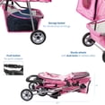 thumbnail image 3 of VIVO Pink 3 Wheel Pet Stroller / Cat & Dog Foldable Carrier Strolling Cart, 3 of 8