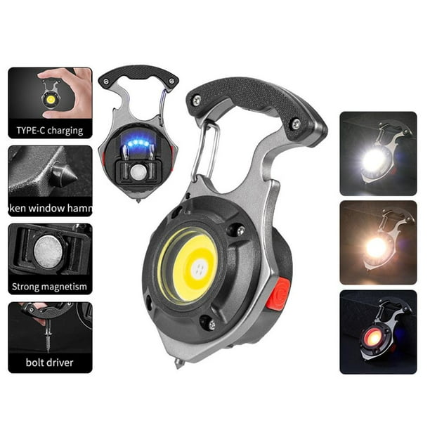 COB LED Linterna Llavero Abrebotellas Camping Pocket Clip Lámpara (Negro)