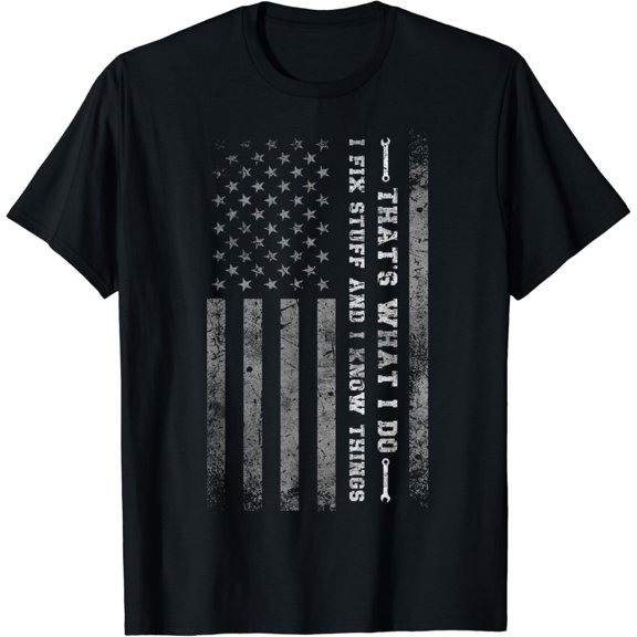 i fix stuff and know things shirt for men American Flag T-Shirt