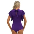 thumbnail image 4 of Zaldita Women Gymnastics Leotard Bodysuit Ruffle Mesh Short Sleeve Modern Latin Dance Tops Purple M, 4 of 7