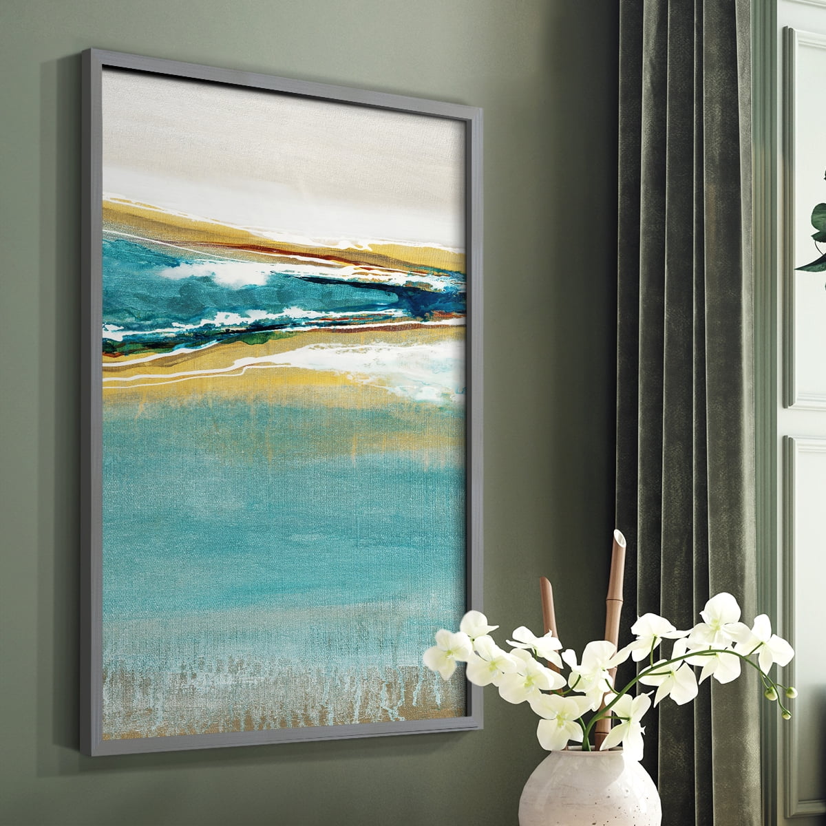 Aqua Quartz V1 Framed Print in Gray Solid Wood Framed Print No Nail Hanging
