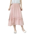 thumbnail image 2 of Falda midi Prolriy para mujer, dulce falda de encaje de doble capa, fluida, fina, de línea A, de cintura alta, de longitud media, faldas para mujer, rosa XL, 2 of 7