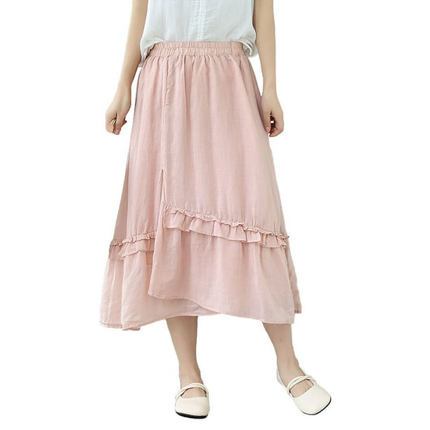 Falda midi Prolriy para mujer, dulce falda de encaje de doble capa, fluida,  fina, de línea A, de cintura alta, de longitud media, faldas para mujer,