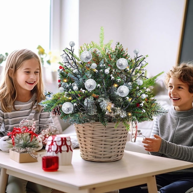 Herunwer Prelit Planter Bushes Outdoor Christmas Tree with Lights, Pre-Lit Urn Filler Front Porch Decor with Pine Cones, Red Berries for Christmas Outdoor Holiday Home Decorations