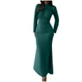 thumbnail image 2 of Wancir Women's Mock Neck Satin Dress Elegant Long Sleeve Elastic High Waist Formal Wedding Cocktail Party Maxi Dresses, 2 of 6