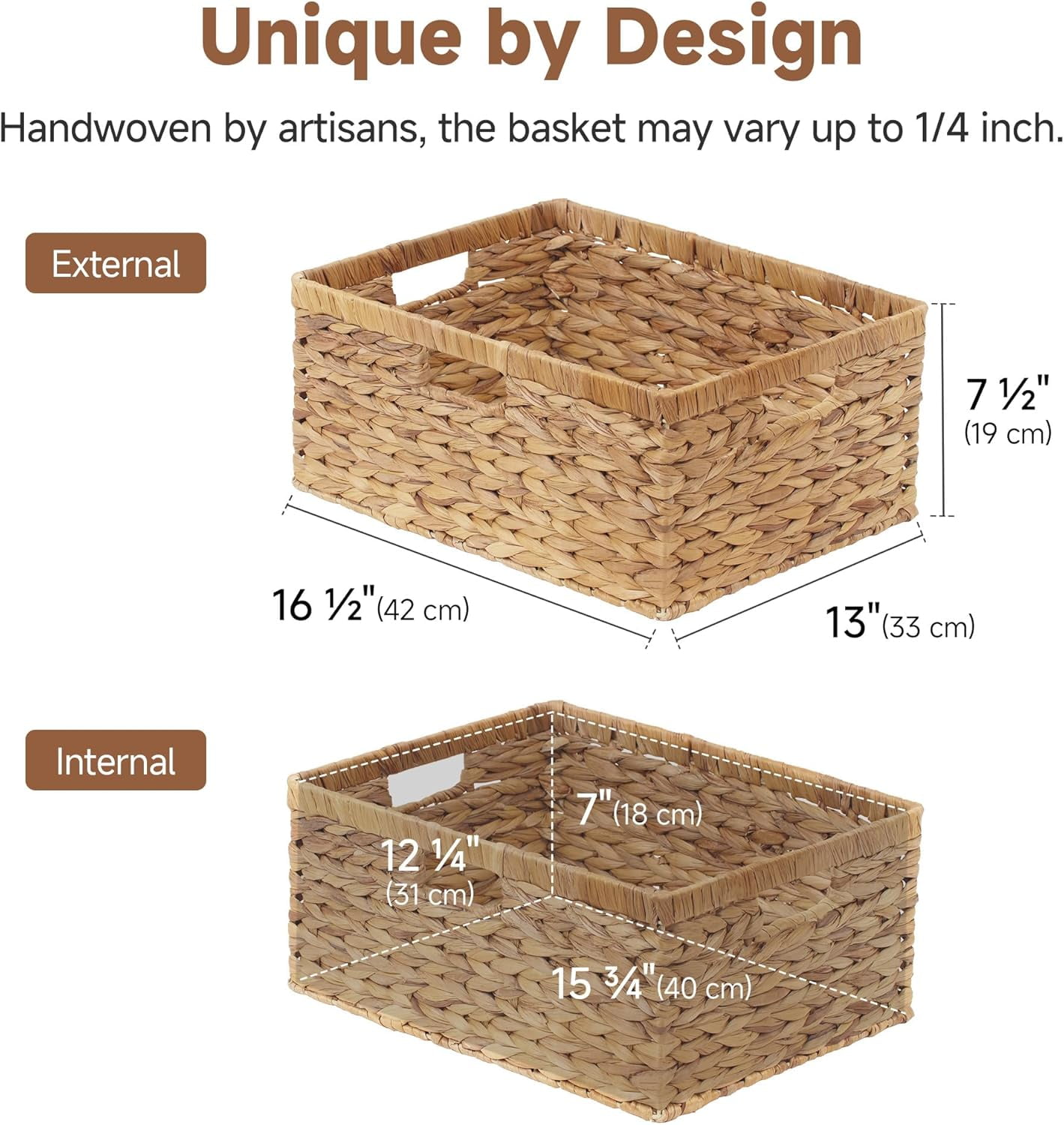 StorageWorks Extra Large Wicker Baskets for Organizing, Water Hyacinth Storage Basket with Built-in Handles