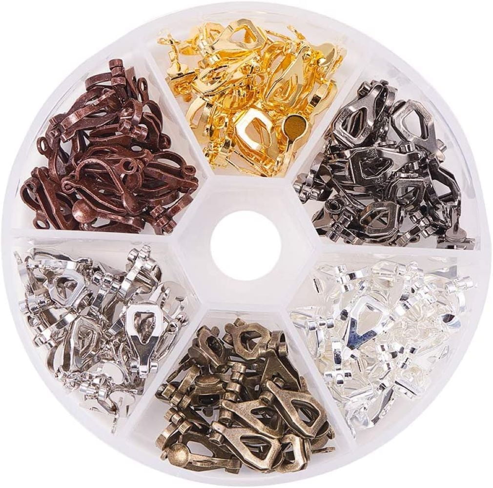96 Pieces Brass Clip-on Earring Converter Component 13x6x7mm for Non-Pierced Ears 6 Colors