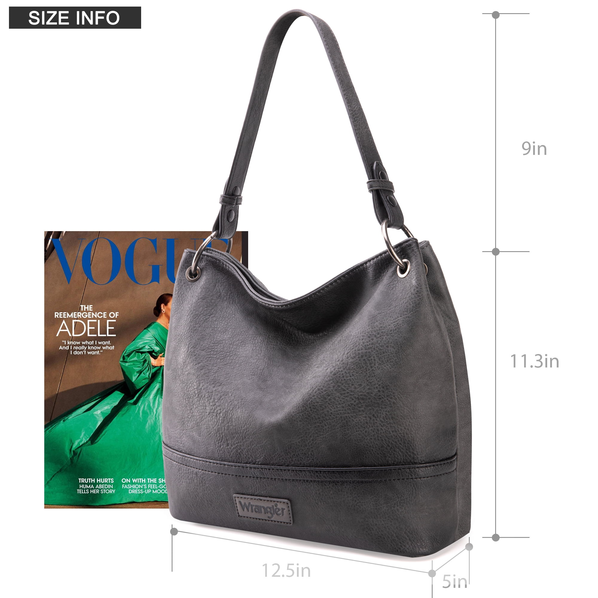 Wrangler Hobo Bags for Women Vegan Leather Top Handle Shoulder Purses and Handbags, Grey
