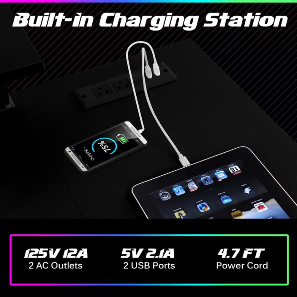 Demi Bonn L Shaped Gaming Desk with Outlets and USB Ports, Small Home Office Desk Study Writing Table, Black