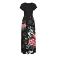 thumbnail image 5 of Wycnly Summer Dresses for Women Vintage Empire Waist Pleated Swing A Line Long Dresses with Pocket 2024 Short Sleeve Round Neck Floral Print Maxi Formal Dress Black s, 5 of 7