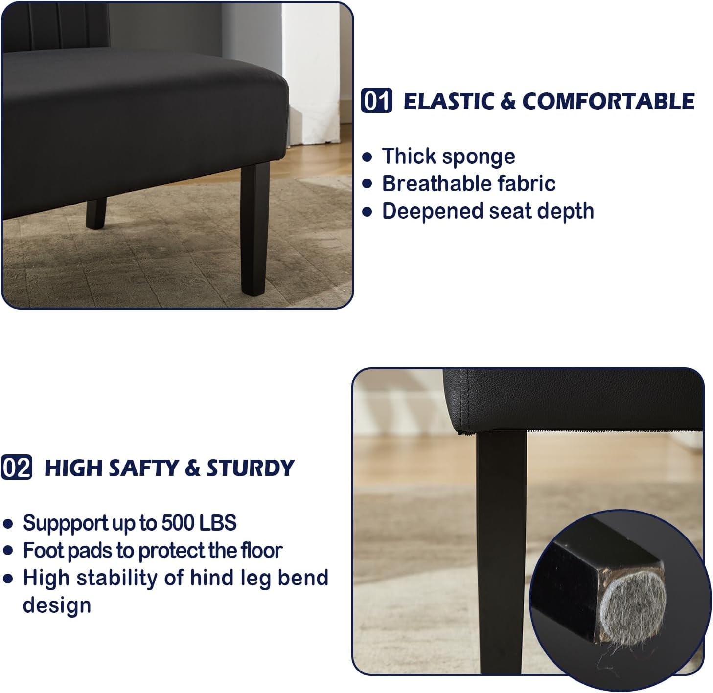 LAZZO 43" Mini Small Comfy Couch Armless Loveseat Sofa with USB Port, Black