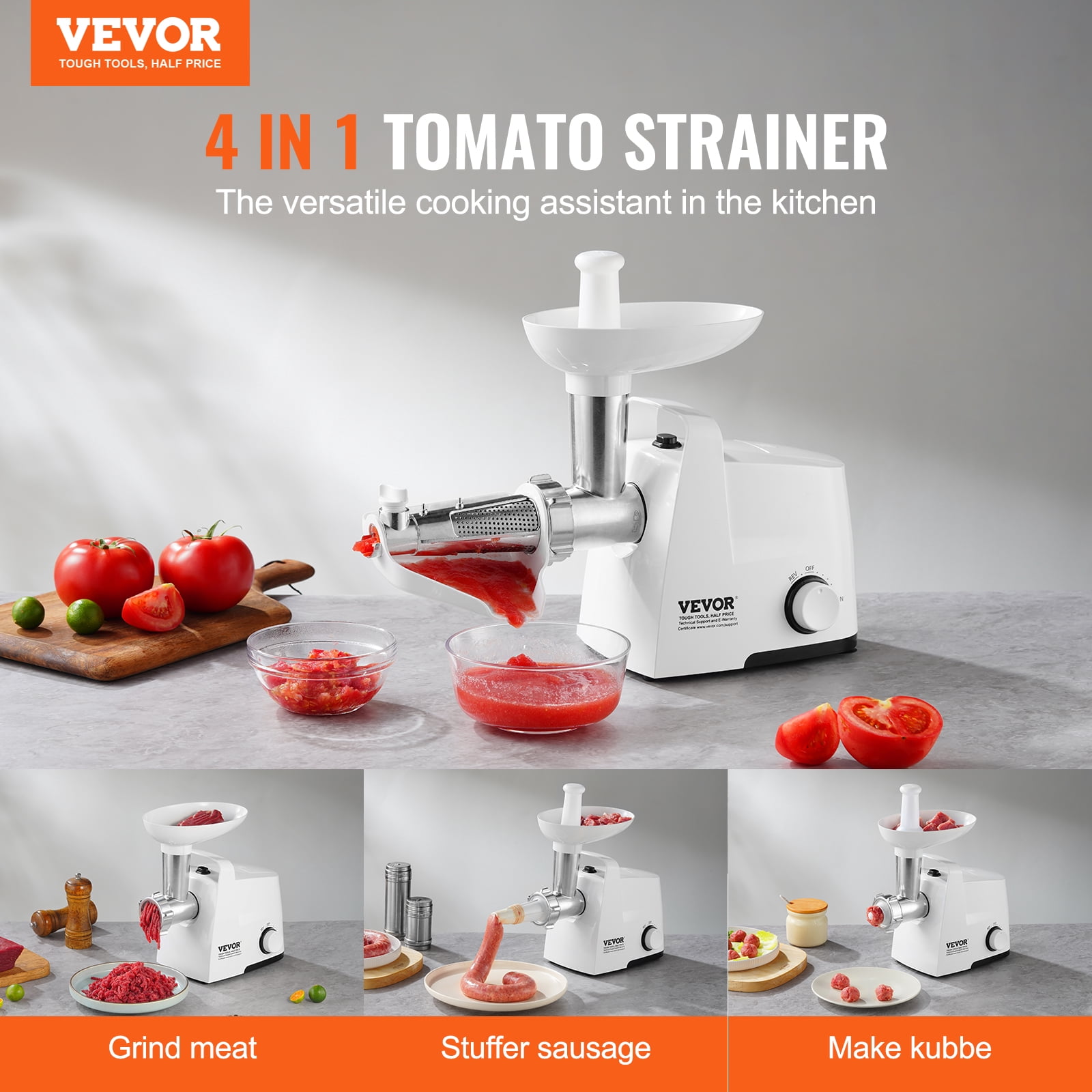 VEVOR Electric Tomato Strainer, 300W Tomato Sauce Maker Machine, 4 LBS/Min Food Strainer and Sauce Maker, Pure Copper Motor Food Mill with Reverse Function for Tomato Strawberry Blueberry Sauce