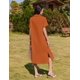 thumbnail image 5 of Vestido camisero HOTOUCH, casual, holgado, con botones, rojo ladrillo, 5 of 6