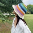 thumbnail image 5 of Sombrero de paja arcoíris con circunferencia de la cabeza de 56-58 cm, para mujer, protector solar de verano, para playa, sombrero de pescador, sombrero con rayas que cubre la cara, 5 of 5