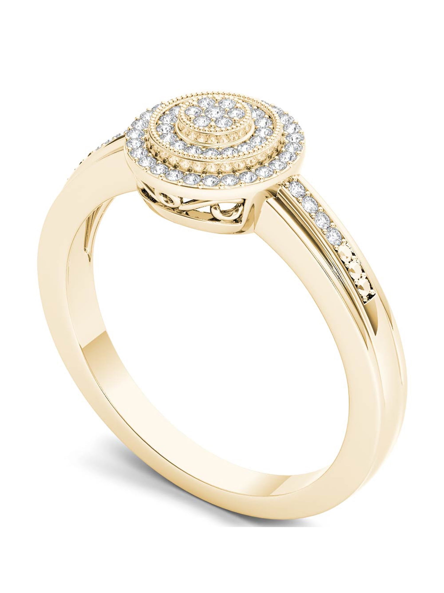 1/6 Carat T.W. Diamond Cluster Double Halo 10kt Yellow Gold Engagement Ring
