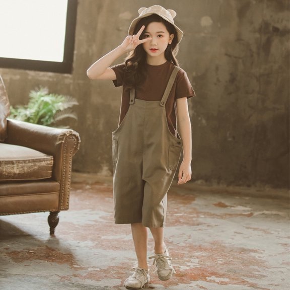 Vedolay Girls Sets 2 Piece Outfits Girl Summer Clothes Sleeveless Ribbed Tops   Shorts Set 2PCS Girls Casual Outfits,Brown 4-5 Years