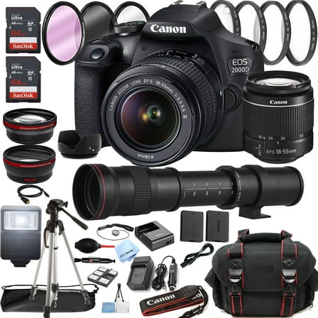 Canon EOS 2000D DSLR Camera with 18-55mm Lens, 420-800mm Telephoto Lens, 128GB Memory, Black