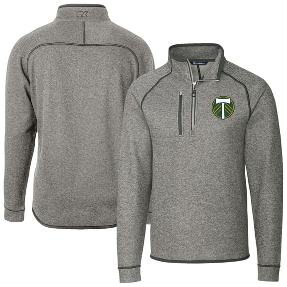 Men's-Cutter & Buck  Heather Gray Portland Timbers Big & Tall Mainsail Sweater-Knit Half-Zip Pullover Top