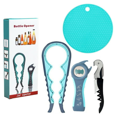 Bocaoying Jar Opener for Weak Hands, Seniors with Arthritis, 5 in 1 Multi Function Bottle Opener Lid Opener for Arthritic Hands with Non Slip Rubber Jar opener Gripper Pad and Corkscrew Wine Opener