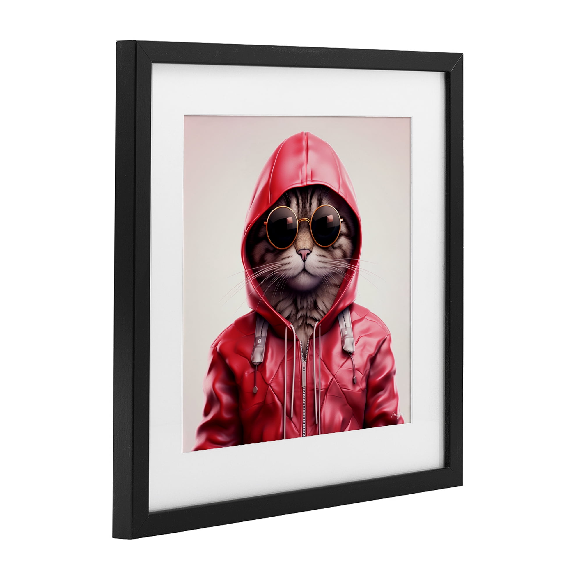 Stupell Industries Hipster Cat in Stylish Jacket Black Framed Print Under Glass, design by Roozbeh