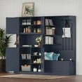 thumbnail image 2 of Antique Blue Multifunctional Left-Right Combination Hall Cabinet (Usable Separately) with Storage & 4 Hooks, 2-IN-1 Storage Cabinet/Hall Tree for Living Room/Kitchen/Hallway, 2 of 9