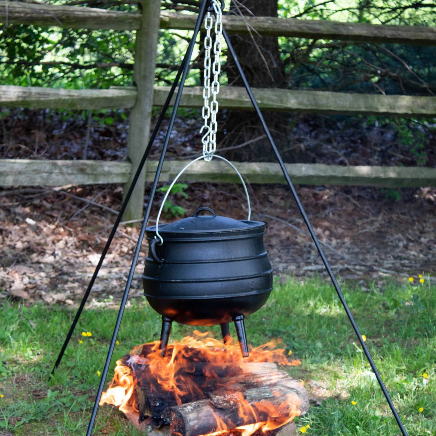 DIY Off-Grid Outdoor Fireplace & 17 Gallon Cast Iron Stew Pot with Stand 