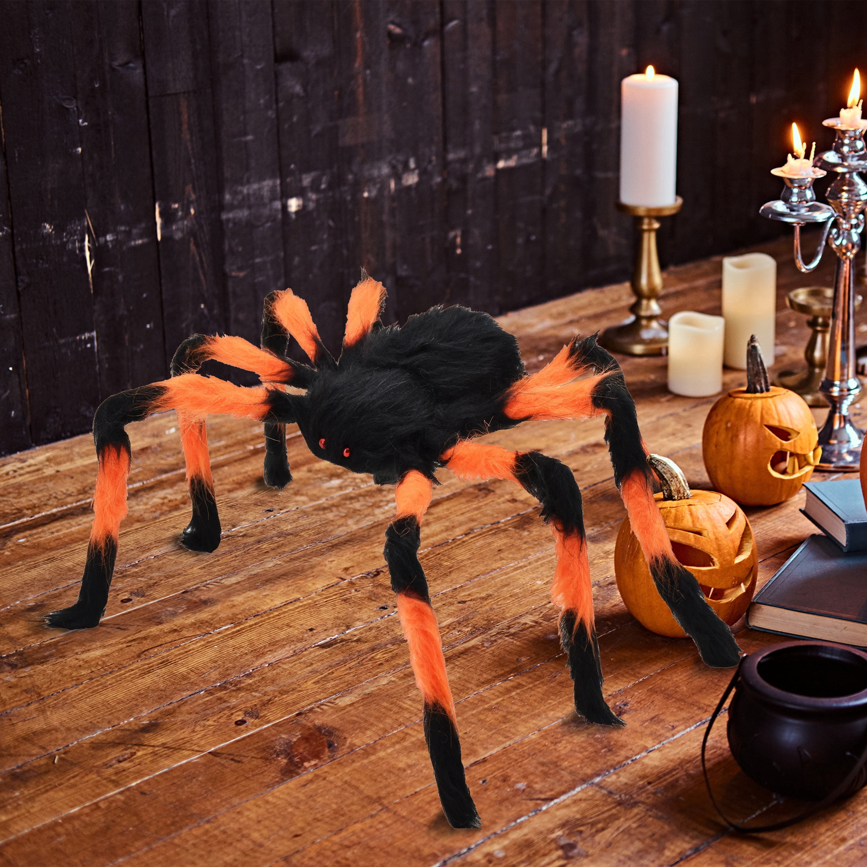 Furry Spider Decoration, Orange and Black, 28", Halloween by Way To Celebrate