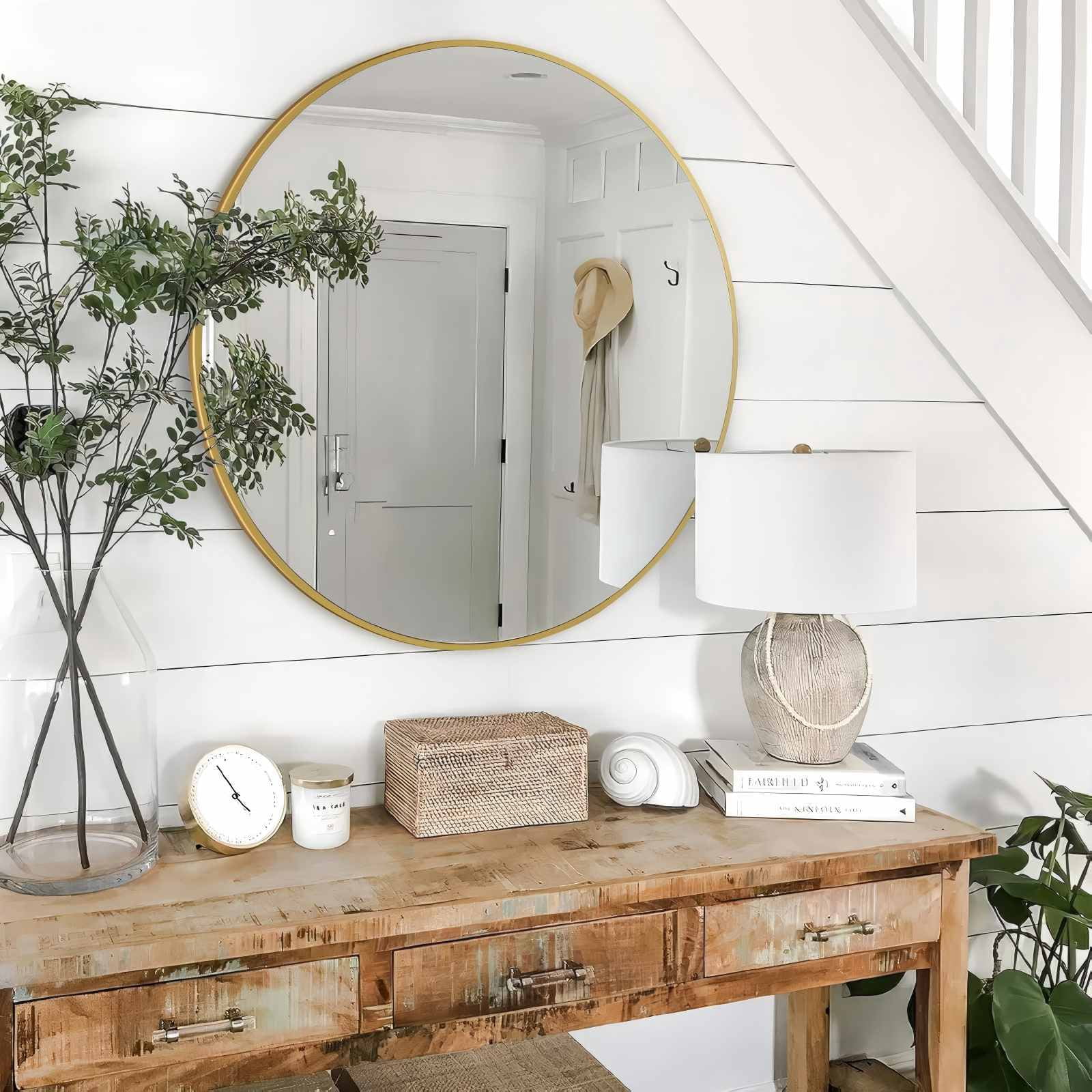 Mirrasia 30"x30"Round Bathroom Mirror Wall Mounted Mirror Aluminum Alloy Frame ,Gold