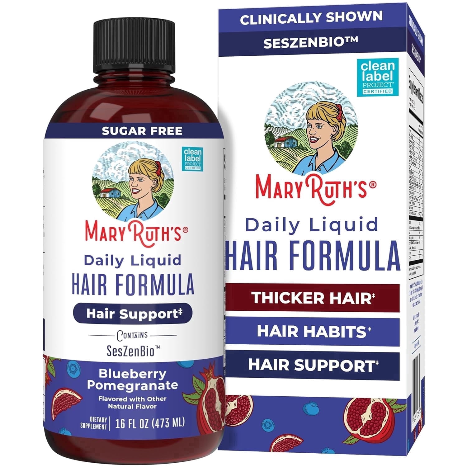 (2 pack) MaryRuth's Daily Liquid Hair Support Formula for Women with 500 mg SesZenBio™ + 2,500 Mcg Biotin, Vitamin C, 16 fl oz