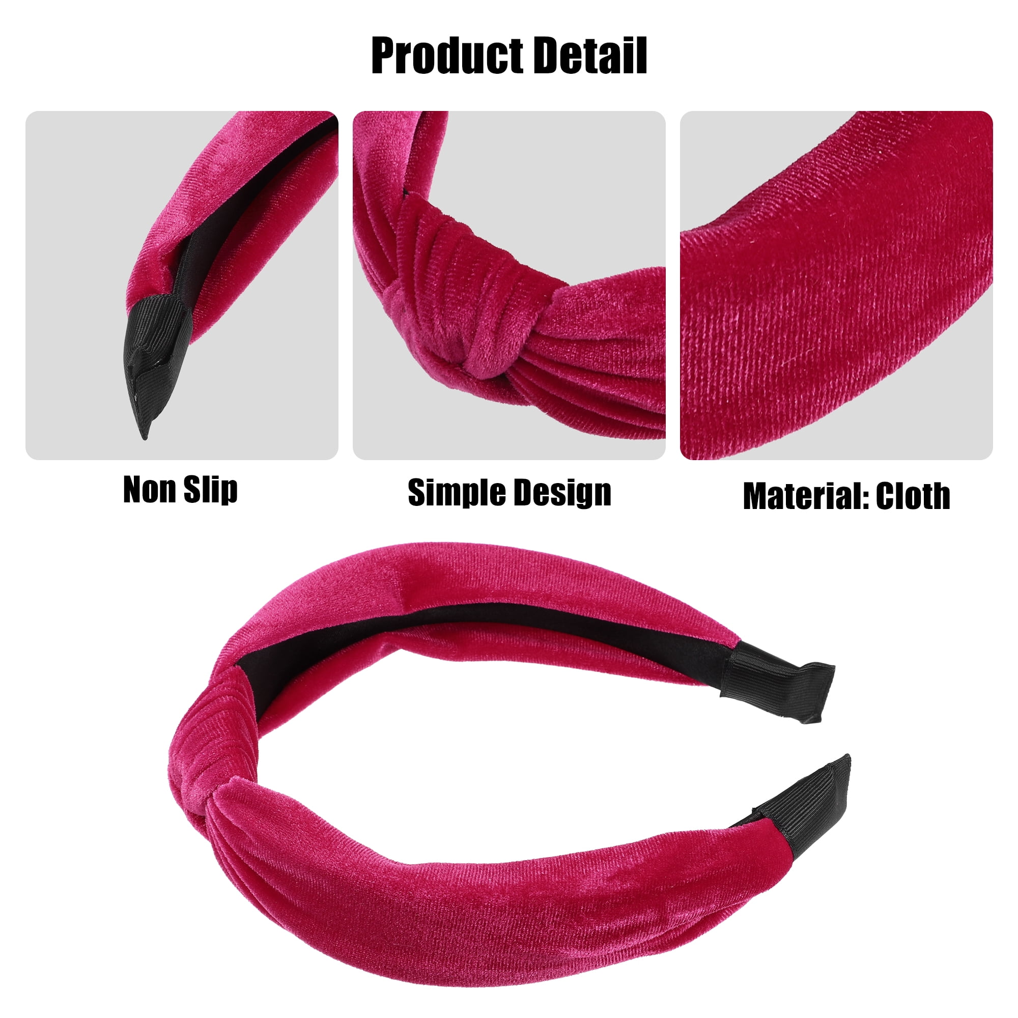 Unique Bargains Velvet Knotted Headbands Hairband for Women 1.2 Inch Wide Rose Red
