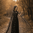 thumbnail image 7 of Jiibva Sheer Mesh Witch Cloak Celestial Star Moon Hooded Cape Black 210cm, 7 of 7