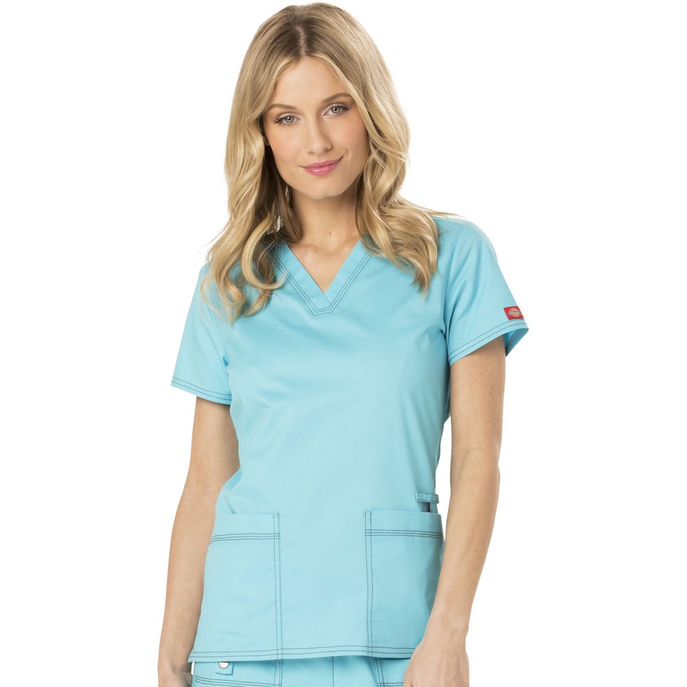 Dickies Dickies Gen Flex Women Scrubs Top, VNeck, DK800, L, Icy