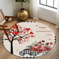 thumbnail image 3 of Valentine's Day Washable Round Area Rug 8 ft, Love Tree Roses Truck Black Plaid, Soft Non Slip Rugs Stain Repellent Indoor Felt Carpet for Living Dining Room Bedroom Home Office, 3 of 9