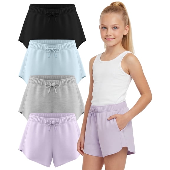 Pure Champ Girls Shorts 4 Pack Girls Athletic Shorts Ultra-soft Youth Quick Dry Dolphin With Drawstring Size Toddler -16 (Set 5 Size 4T)