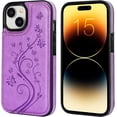 thumbnail image 3 of Compatible with iPhone 15 Case Wallet with Card Holder,Embossed Butterfly Pattern PU Leather Double Buttons Flip Protective Shockproof Cover for Magnetic Car Mount 6.1 Inch (Purple), 3 of 13