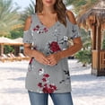 thumbnail image 2 of Algodón Fuera Del Hombro Tops para las Mujeres Blusas de Impresión de Manga Corta Cuello en V Top de Moda, Blusa de Verano Casual, 2 of 7