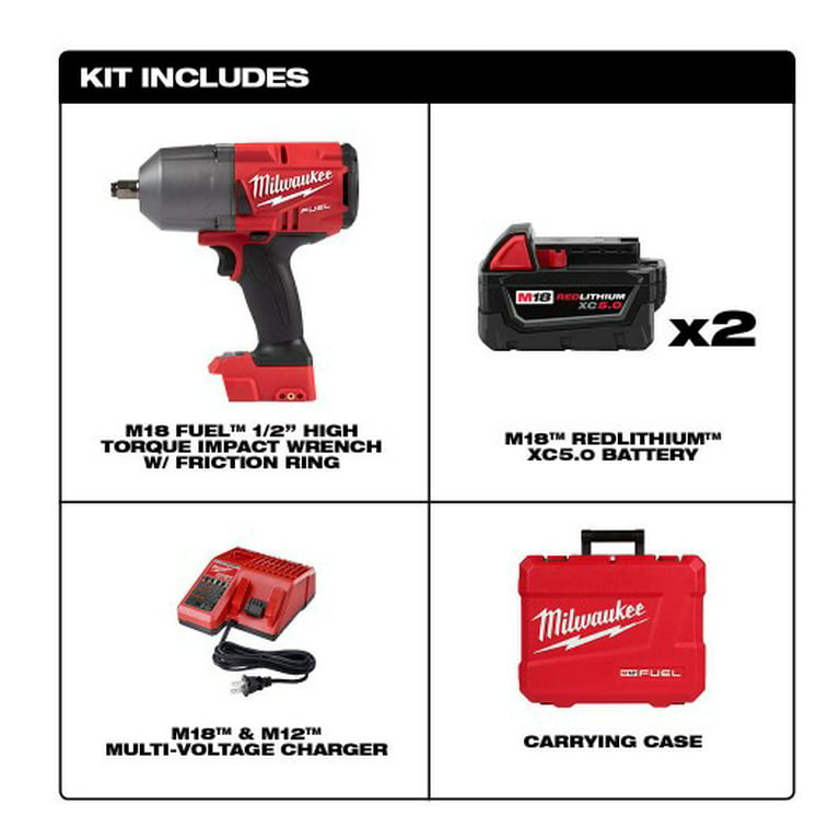 Milwaukee M18 FUEL 18-Volt Lithium-Ion Brushless Cordless 1/2 in. Impact  Wrench with Friction Ring Kit With Two 5.0 Ah Batteries 