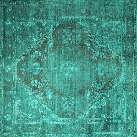 Ahgly Company Machine Washable Indoor Square Persian Turquoise Blue Traditional Area Rugs, 8' Square