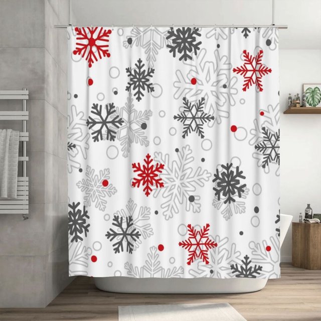 WRXMIJNHGSA Rideau de Douche à Moins de 10$ Joyeux Noël Rideaux de Douche pour Salle de Bain Tissu Polyester Hiver Neige Sapin Ensemble de Rideaux de Douche Lavable en Machine Décoration de Salle de Bain