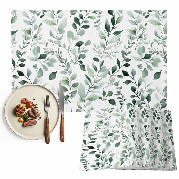 Green Eucalyptus Placemats Set of 12, Watercolor Leave Floral Pattern Table Mats Washable Heat-Resistant Non-Slip Place Mats for Kitchen Dinner Table Indoor Outdoor Decor,13x19 Inch